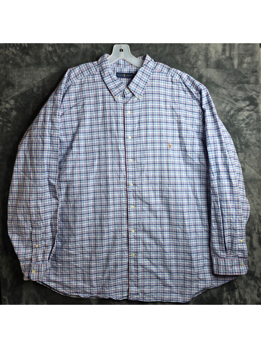 Ralph Lauren Big and Tall Mens Long-Sleeve Button Down Shirt Chekered Sz 3XB